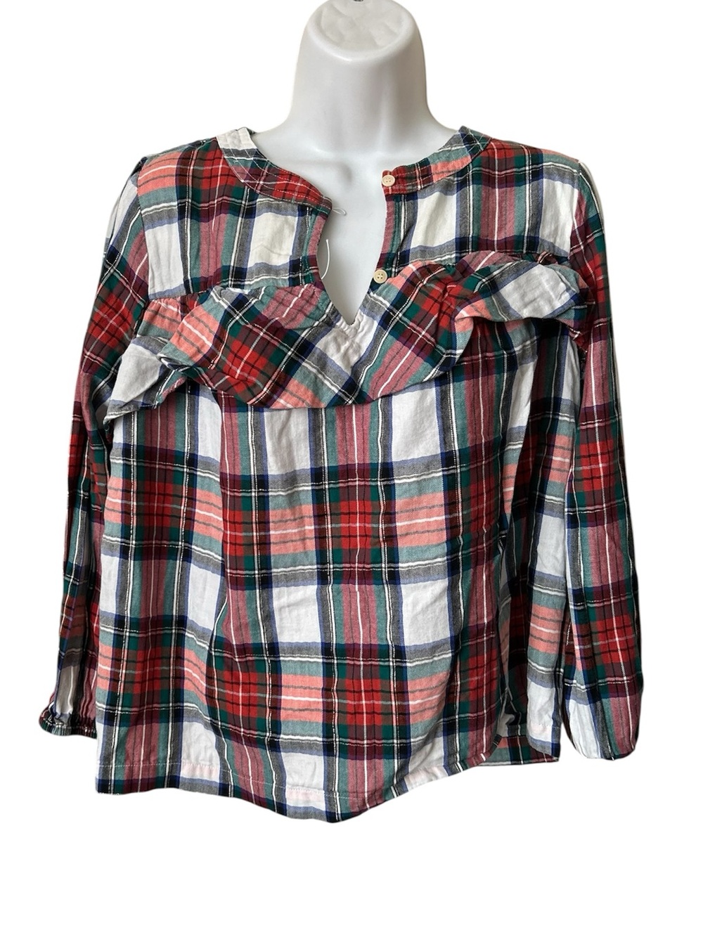J. Crew Red, Green, Black Plaid Blouse, Sz S